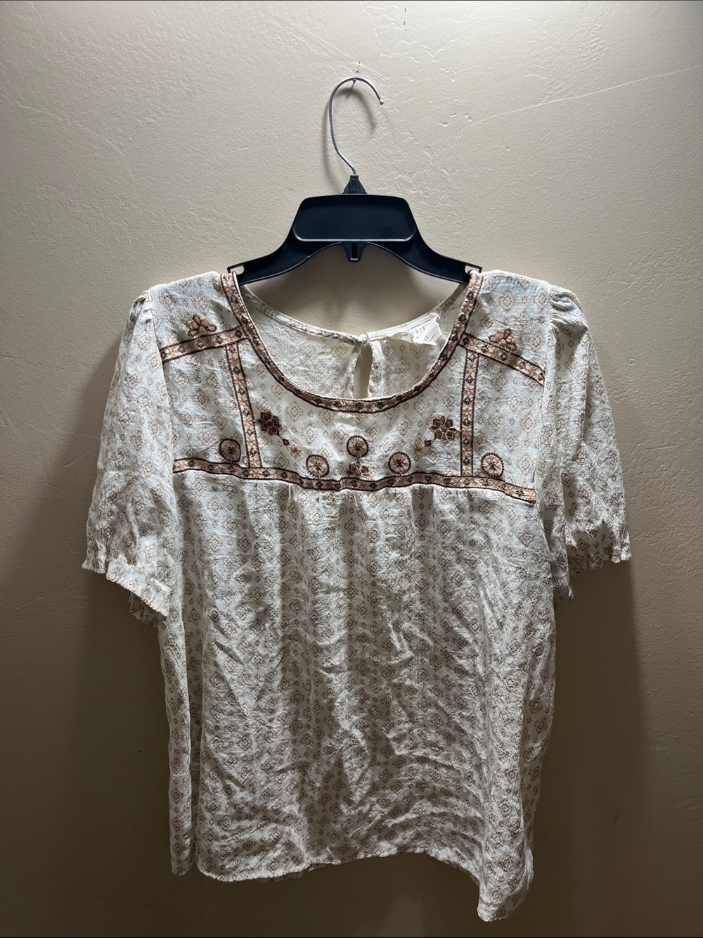 Ivory Embroidered Short Sleeve Peasant Blouse